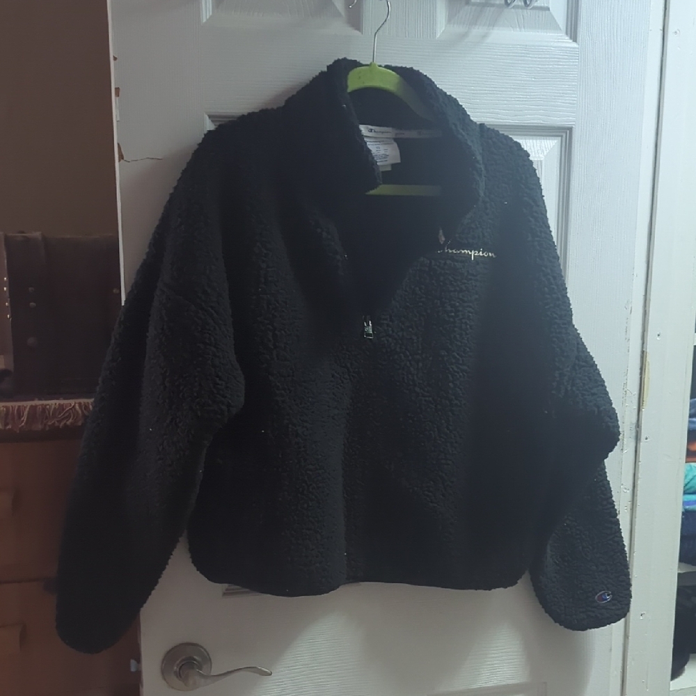 Champion Black Oversized Polo Sweatshirt